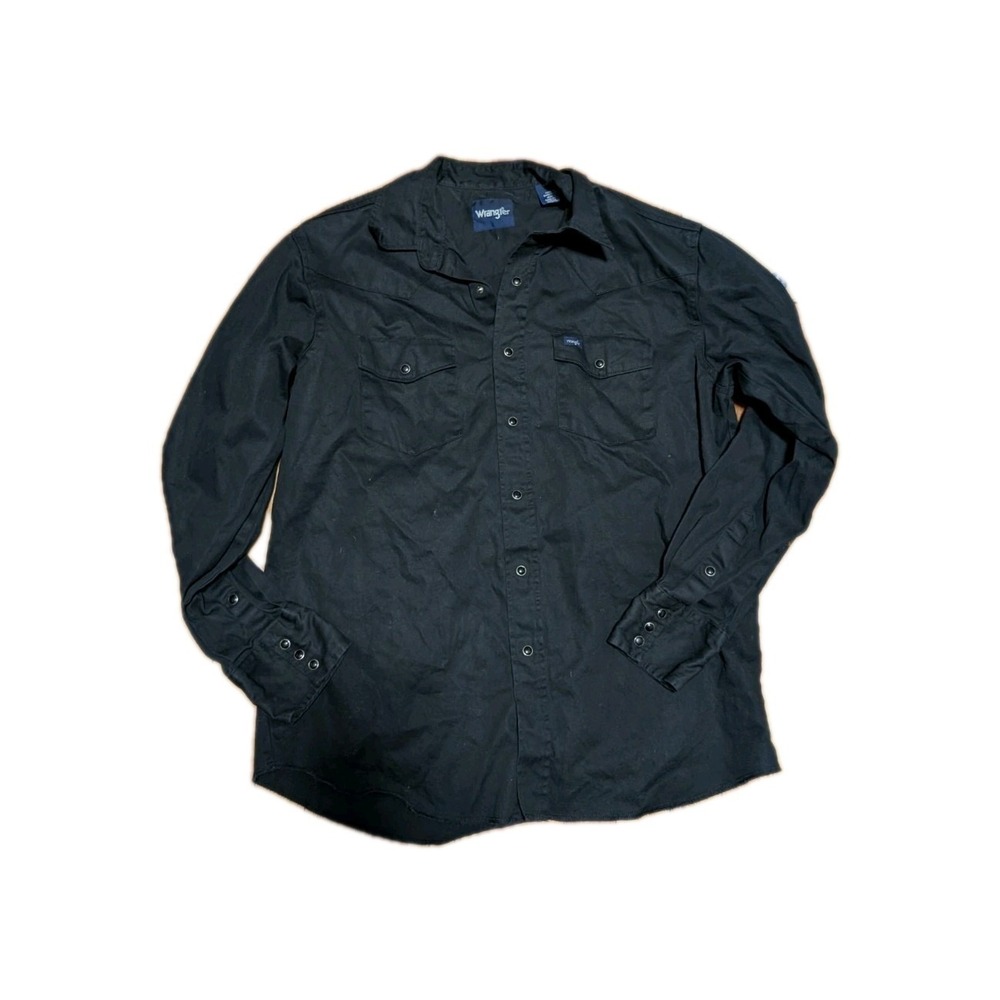 Vintage Wrangler Brushpopper Pearl Snap Long Sleeve Shirt Black Size Large